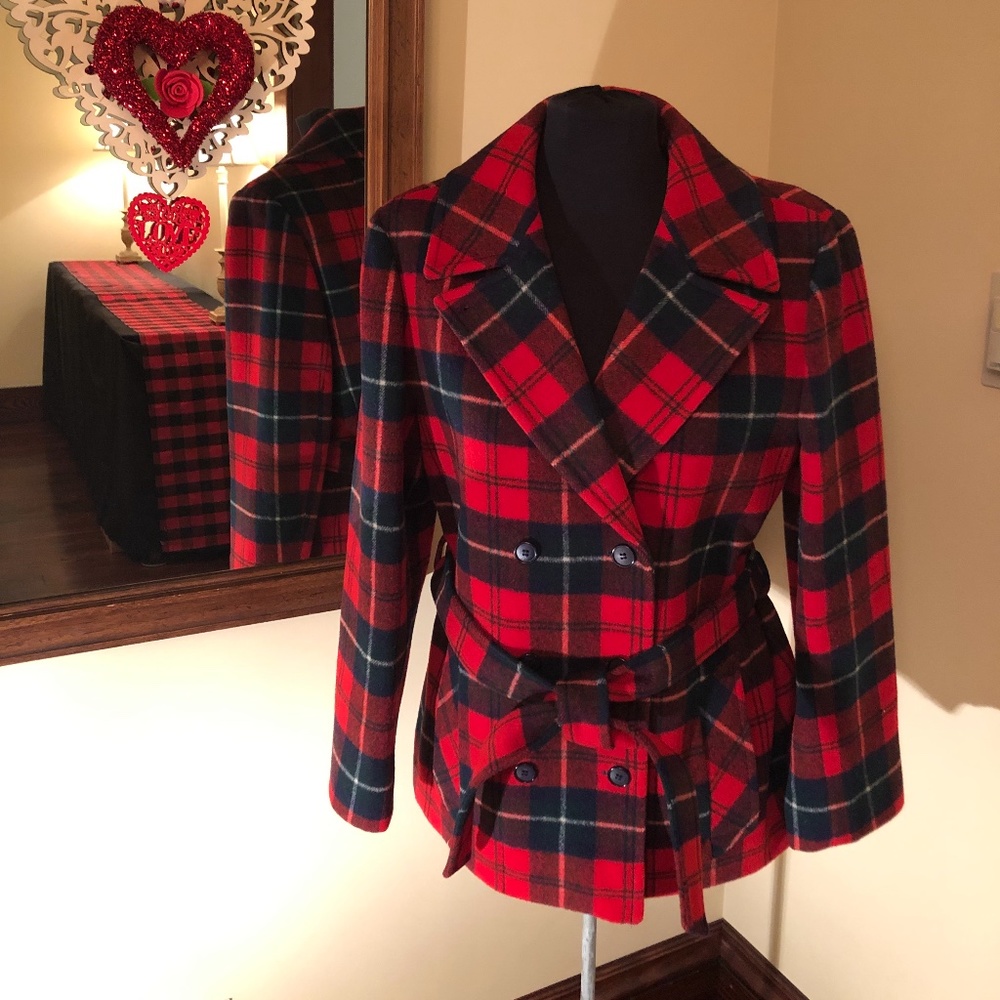 Vintage Pendleton Virgin Wool Plaid Pea Coat